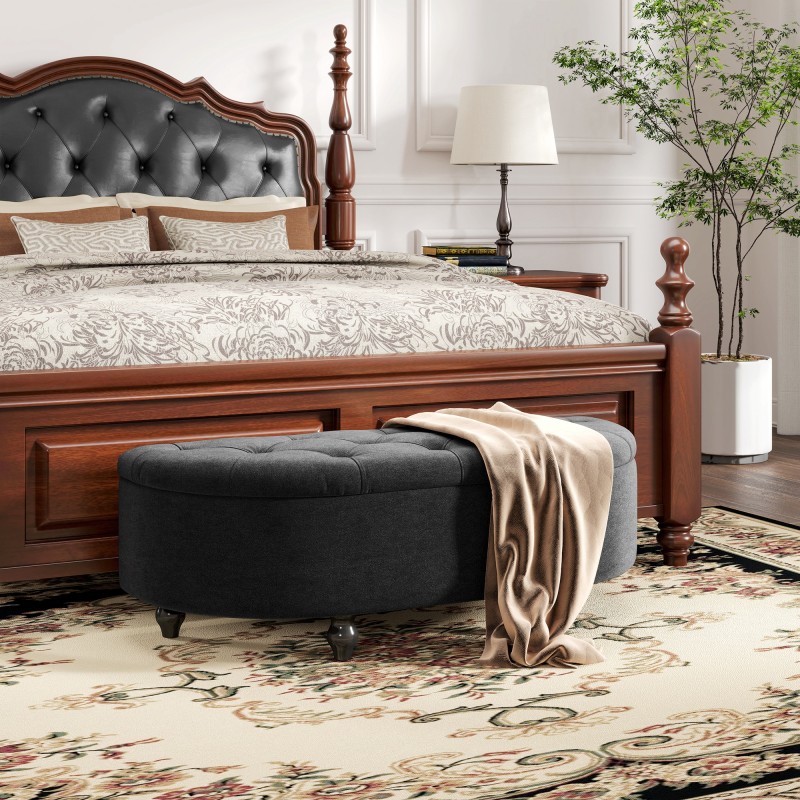 Säilytysrahi penkki soft-close kannella, samettipintainen velour, 120 x 46 x 42 cm, tummanharmaa