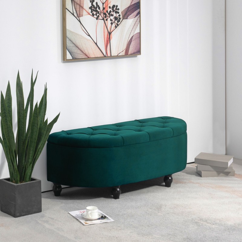 Säilytyspenkki samettimainen velour, pehmustettu istuin ja soft-close kansi 120 x 46 x 42 cm, tummanvihreä