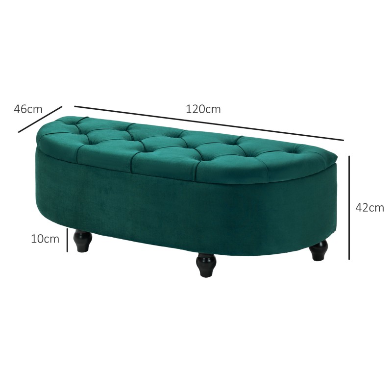 Säilytyspenkki samettimainen velour, pehmustettu istuin ja soft-close kansi 120 x 46 x 42 cm, tummanvihreä