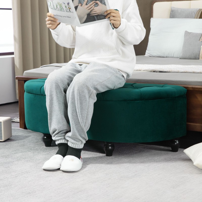 Säilytyspenkki samettimainen velour, pehmustettu istuin ja soft-close kansi 120 x 46 x 42 cm, tummanvihreä