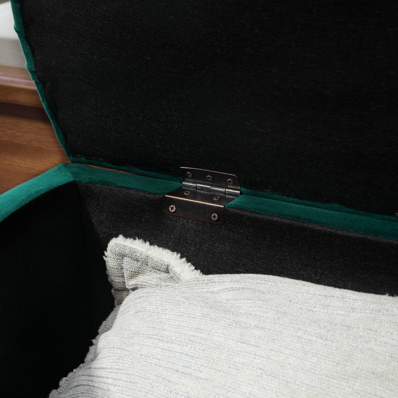 Säilytyspenkki samettimainen velour, pehmustettu istuin ja soft-close kansi 120 x 46 x 42 cm, tummanvihreä