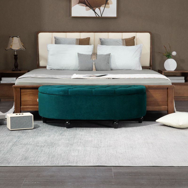 Säilytyspenkki samettimainen velour, pehmustettu istuin ja soft-close kansi 120 x 46 x 42 cm, tummanvihreä