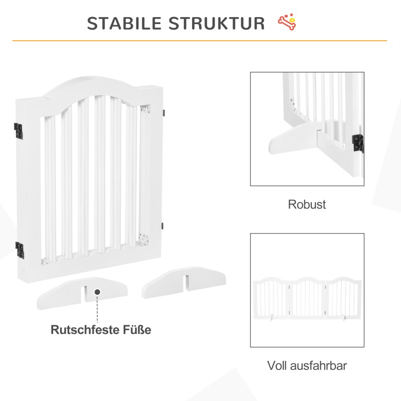 Koiraportti pienille koirille, 3-osainen taittuva puu/MDF, 154,5 x 61 cm, vapaasti seisova, valkoinen