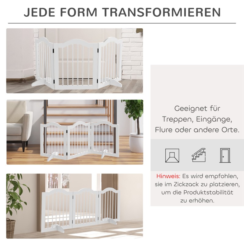 Koiraportti pienille koirille, 3-osainen taittuva puu/MDF, 154,5 x 61 cm, vapaasti seisova, valkoinen