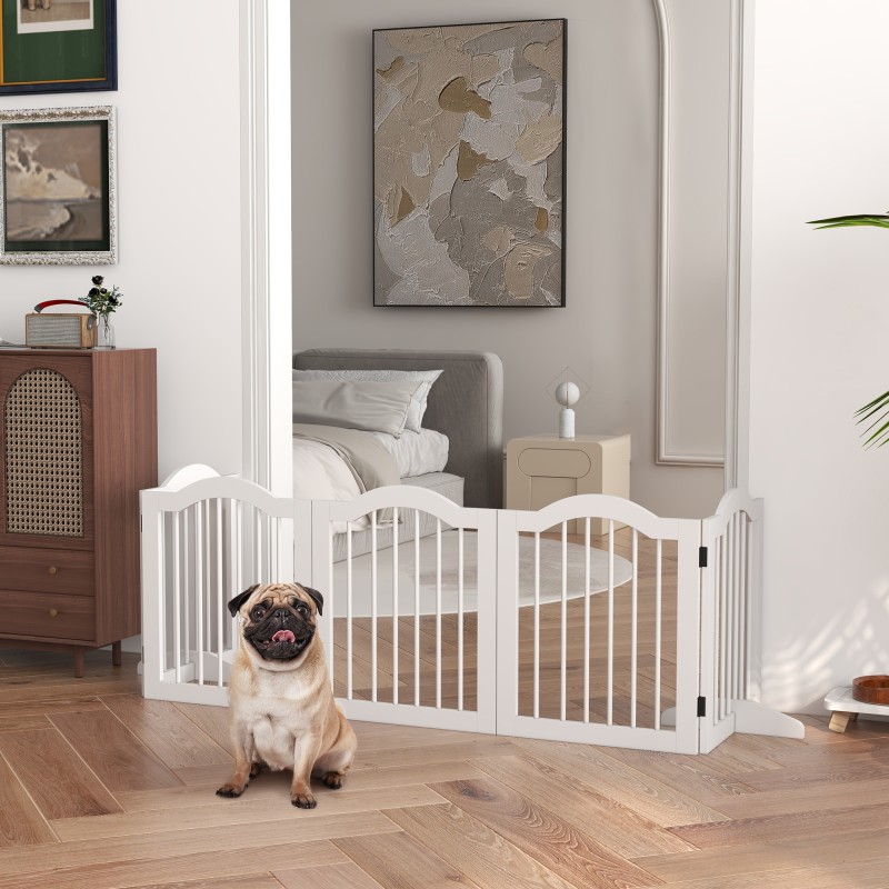 Koirien turvaportti pienille koirille, 5-paneelinen, puu/MDF, 254,5 x 29,5 x 61 cm, valkoinen