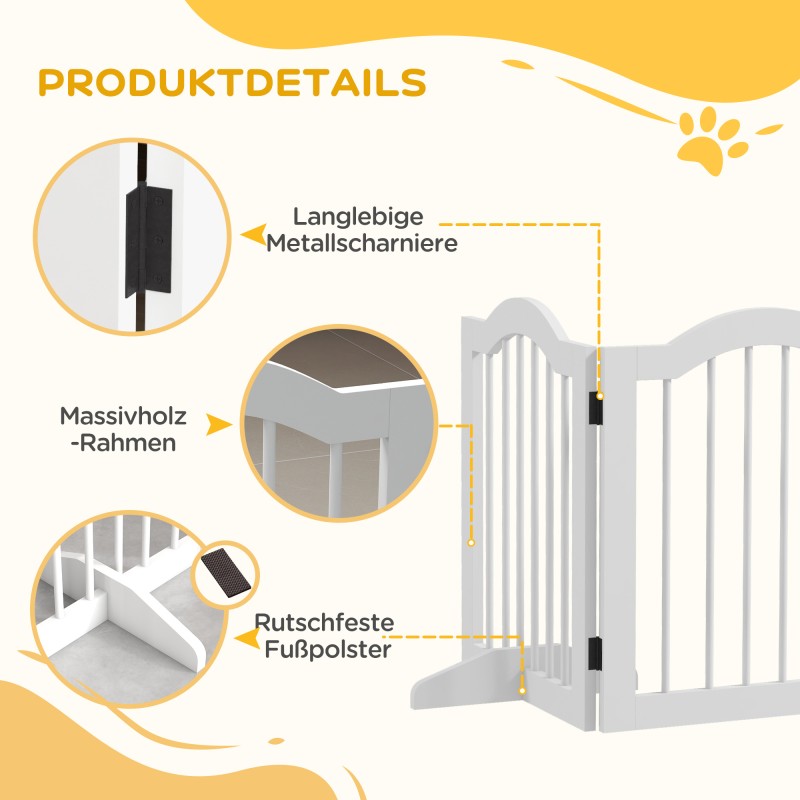 Koirien turvaportti pienille koirille, 5-paneelinen, puu/MDF, 254,5 x 29,5 x 61 cm, valkoinen