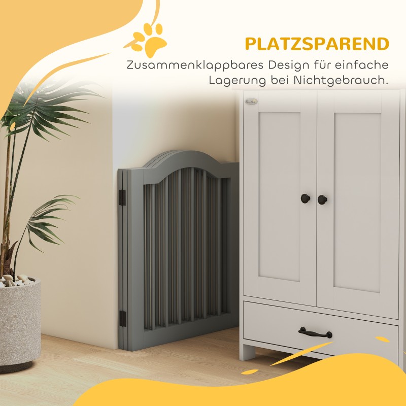 Koiraportti pienille koirille, 3-osainen taitettava puu/MDF 154,5 x 61 cm, tukijaloilla, vaaleanharmaa