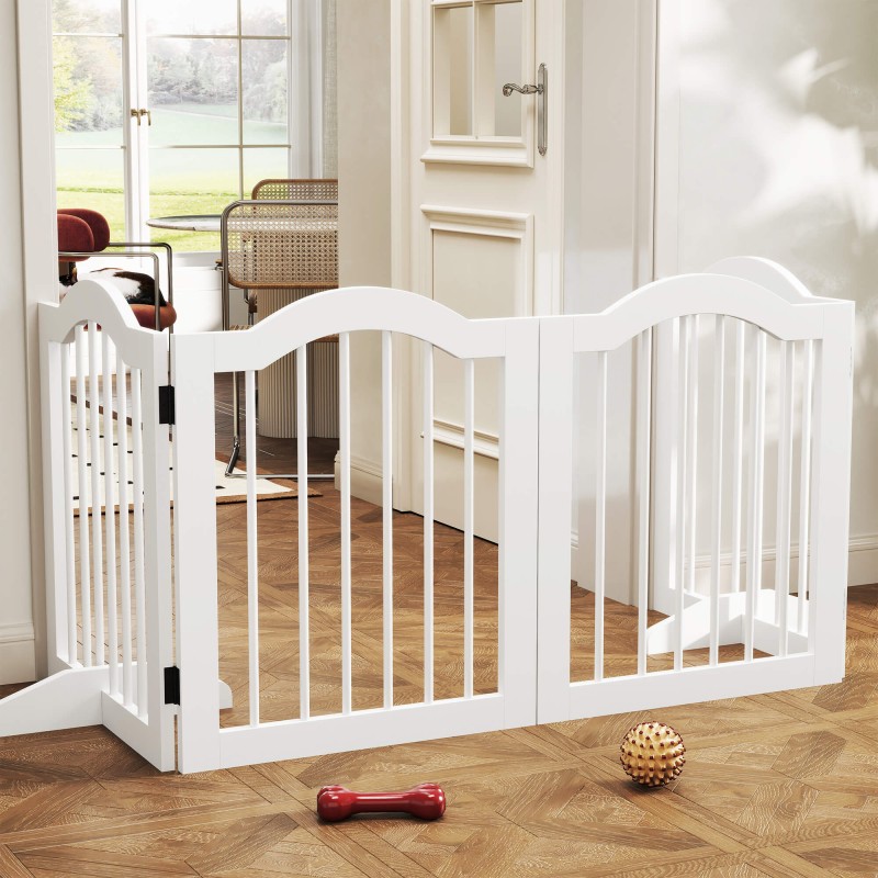 Taittuva lemmikkiportti pienille koirille, 4 paneelia, MDF/puu, 203,5 x 61 cm, valkoinen