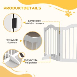 Taittuva lemmikkiportti pienille koirille, 4 paneelia, MDF/puu, 203,5 x 61 cm, valkoinen