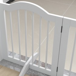 Taittuva lemmikkiportti pienille koirille, 4 paneelia, MDF/puu, 203,5 x 61 cm, valkoinen