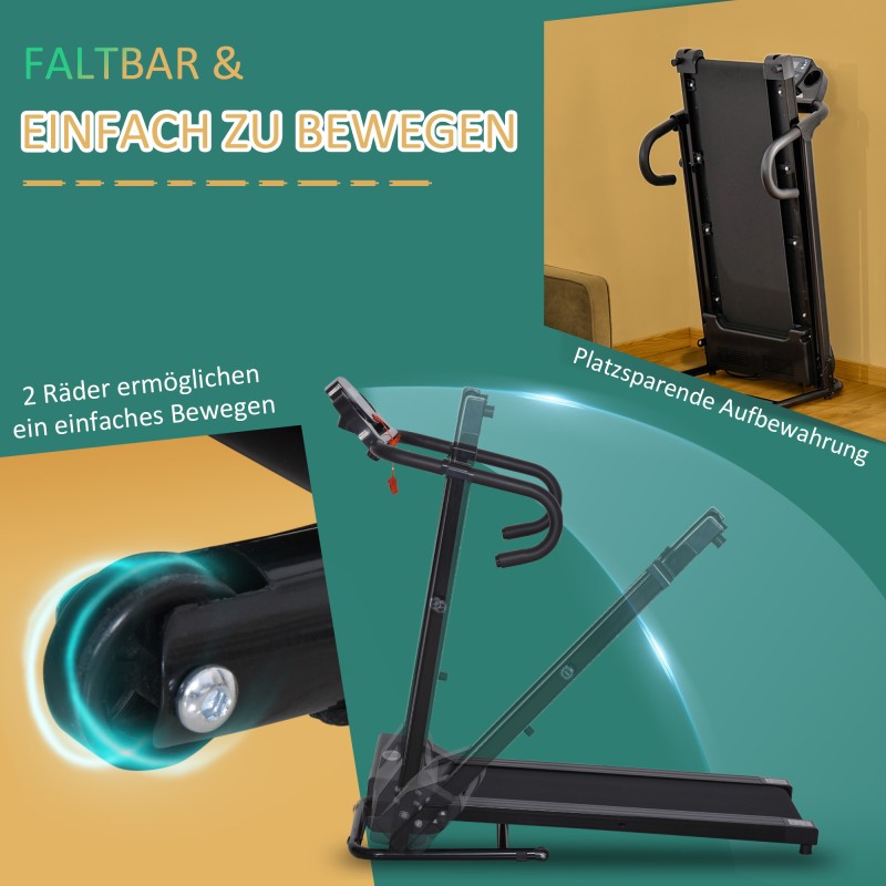 Sähköinen juoksumatto kotikäyttöön, taitettava, 0,8–10 km/h, 500 W, LCD-näyttö, 123 x 62 x 117 cm, musta