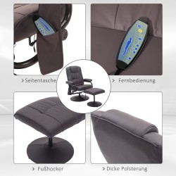 Hierontatuoli jalkarahilla, keinonahkaa, 10 värisevää pistettä, ruskea