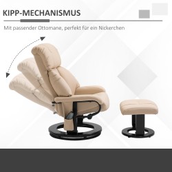 Hierova lepotuoli jalkarahilla, keinonahkaa, kääntyvä ja kallistuva, kaukosäädin, cremevalkoinen