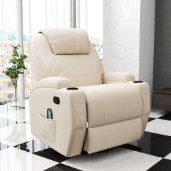Sähkökäyttöinen hierova lepotuoli ja keinutuoli keinonahkaa 84 x 92 x 109 cm cremevalkoinen