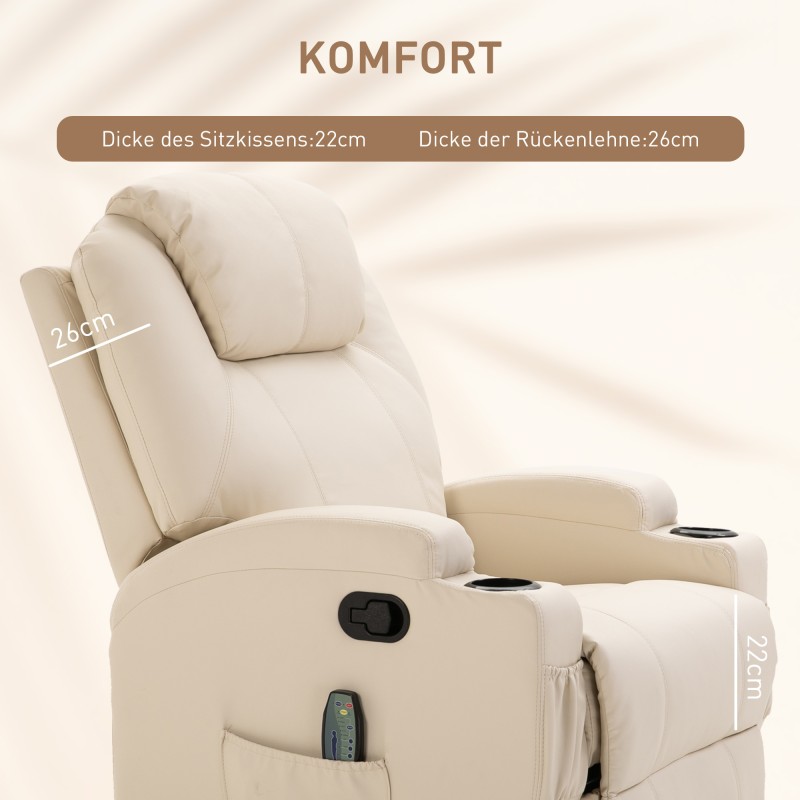 Sähkökäyttöinen hierova lepotuoli ja keinutuoli keinonahkaa 84 x 92 x 109 cm cremevalkoinen