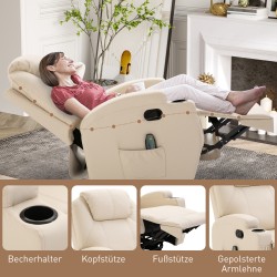 Sähkökäyttöinen hierova lepotuoli ja keinutuoli keinonahkaa 84 x 92 x 109 cm cremevalkoinen