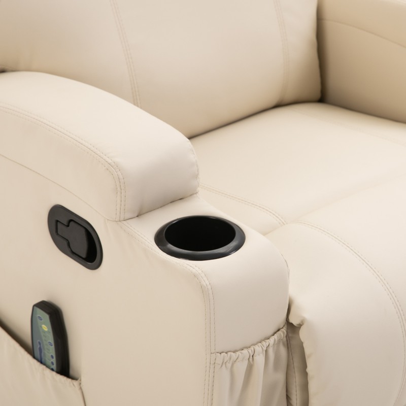 Sähkökäyttöinen hierova lepotuoli ja keinutuoli keinonahkaa 84 x 92 x 109 cm cremevalkoinen