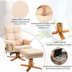 Hierontalepotuoli jalkarahilla ja säilytystilalla, keinonahka, kallistuva 145°, creme, 80 x 86 x 99 cm