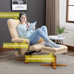 Hierontalepotuoli jalkarahilla ja säilytystilalla, keinonahka, kallistuva 145°, creme, 80 x 86 x 99 cm