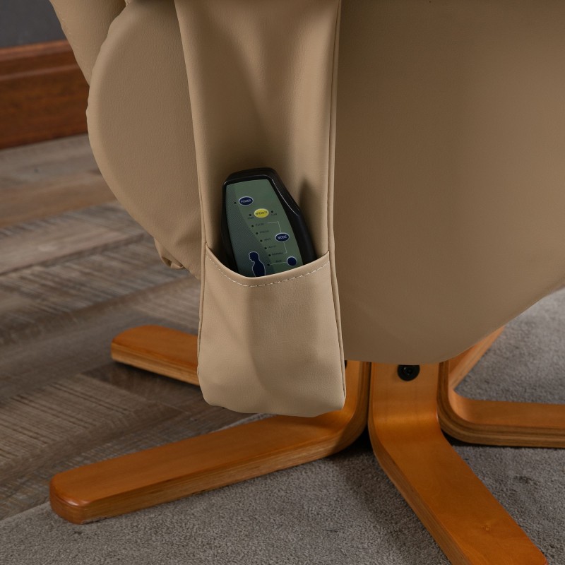 Hierontalepotuoli jalkarahilla ja säilytystilalla, keinonahka, kallistuva 145°, creme, 80 x 86 x 99 cm