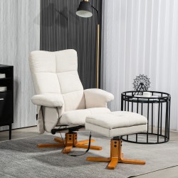 Hierontatoiminnolla varustettu lepotuoli ja jalkarahi, polyesteri, 80 x 86 x 99 cm, kermanvalkoinen