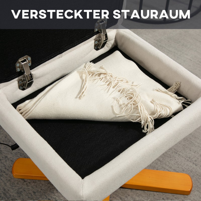 Hierontatoiminnolla varustettu lepotuoli ja jalkarahi, polyesteri, 80 x 86 x 99 cm, kermanvalkoinen