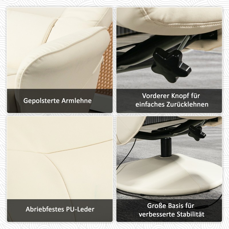 Hierontatuoli rahilla, keinonahka, 10 värinäpistettä, 76 x 81 x 105 cm, kermanvalkoinen