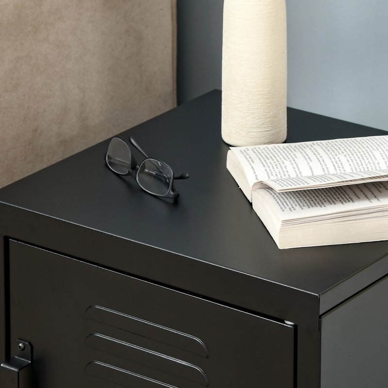 Metallinen yöpöytä olohuoneeseen ja makuuhuoneeseen, säädettävä hylly, kaappi, musta, 40 x 40 x 50 cm