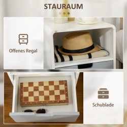 Yöpöytä skandinaavinen, massiivipuu ja MDF, laatikko ja avohylly, 40 x 38 x 58 cm, valkoinen