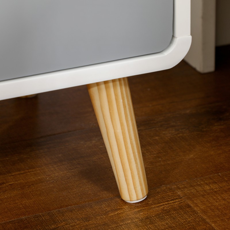 Yöpöytä skandinaavinen, massiivipuu ja MDF, laatikko ja avohylly, 40 x 38 x 58 cm, valkoinen