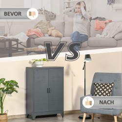 Metallinen asiakirjakaappi lamelliovin, 2 säädettävää hyllyä, 75 x 33 x 110 cm, harmaa