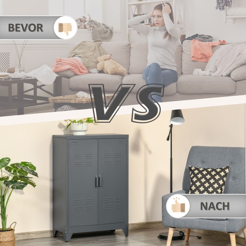 Metallinen asiakirjakaappi lamelliovin, 2 säädettävää hyllyä, 75 x 33 x 110 cm, harmaa