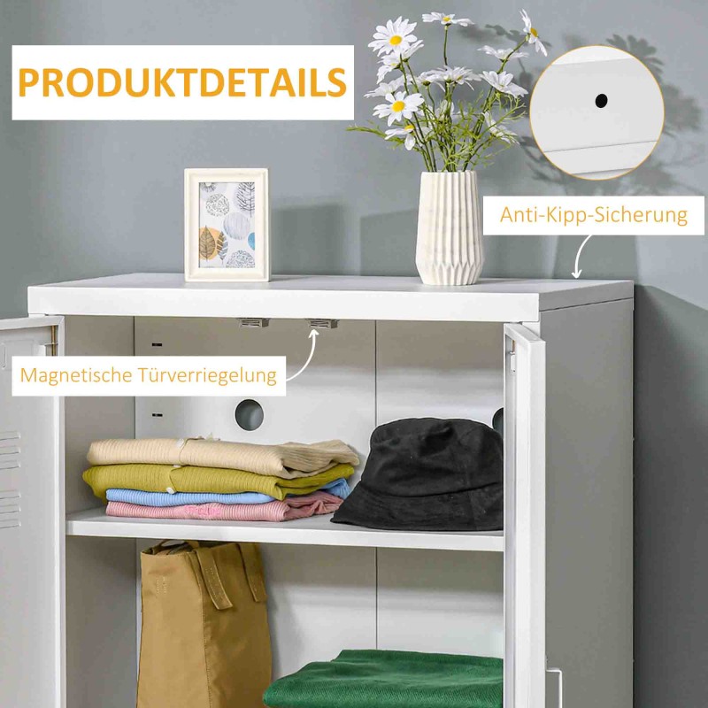 Metallinen säilytyskaappi lamelliovilla 75 x 33 x 110 cm valkoinen