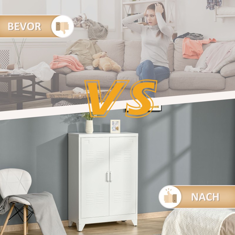 Metallinen säilytyskaappi lamelliovilla 75 x 33 x 110 cm valkoinen