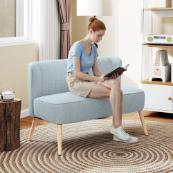 2-istuttava sohva olohuoneeseen, puurunko ja polyesteriverhoilu, 117 x 56,5 x 77 cm, vaaleanvihreä