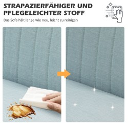 2-istuttava sohva olohuoneeseen, puurunko ja polyesteriverhoilu, 117 x 56,5 x 77 cm, vaaleanvihreä