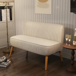 2-istuttava sohva, puurunko, cord-tyylinen kangas, 117 x 56,5 x 77 cm, cremevalkoinen