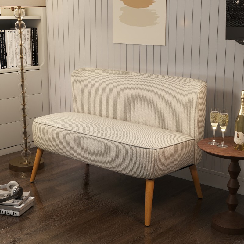 2-istuttava sohva, puurunko, cord-tyylinen kangas, 117 x 56,5 x 77 cm, cremevalkoinen