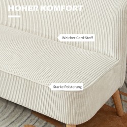 2-istuttava sohva, puurunko, cord-tyylinen kangas, 117 x 56,5 x 77 cm, cremevalkoinen