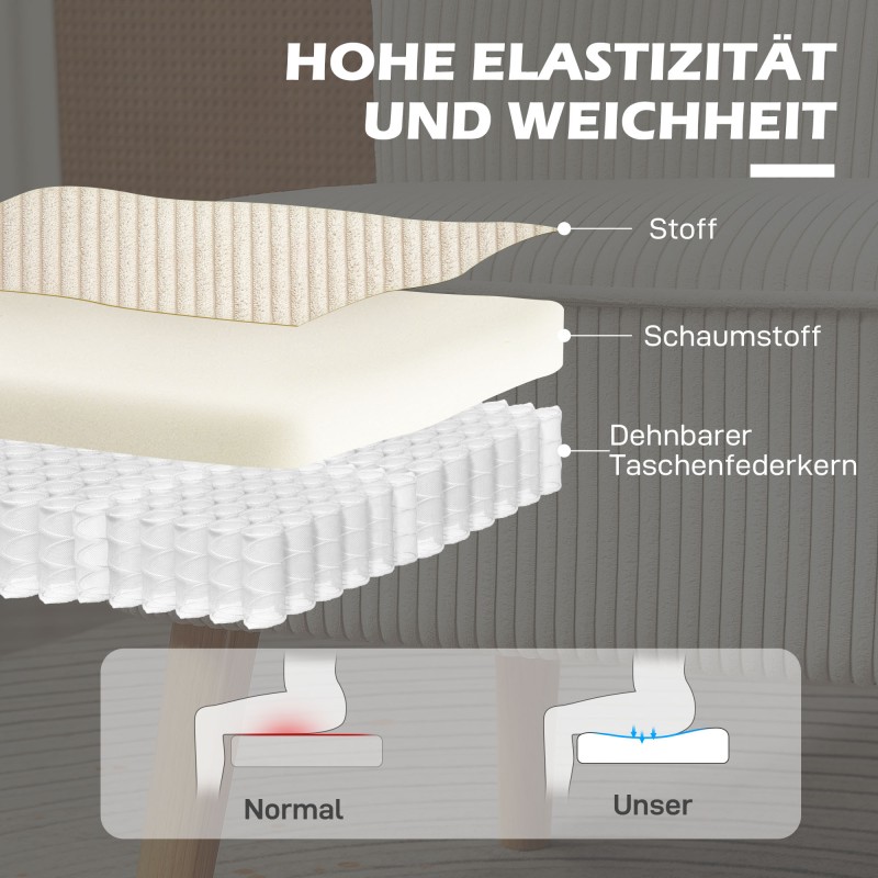 2-istuttava sohva, puurunko, cord-tyylinen kangas, 117 x 56,5 x 77 cm, cremevalkoinen