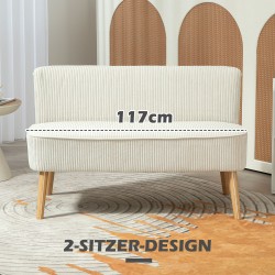 2-istuttava sohva, puurunko, cord-tyylinen kangas, 117 x 56,5 x 77 cm, cremevalkoinen