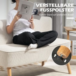 2-istuttava sohva, puurunko, cord-tyylinen kangas, 117 x 56,5 x 77 cm, cremevalkoinen