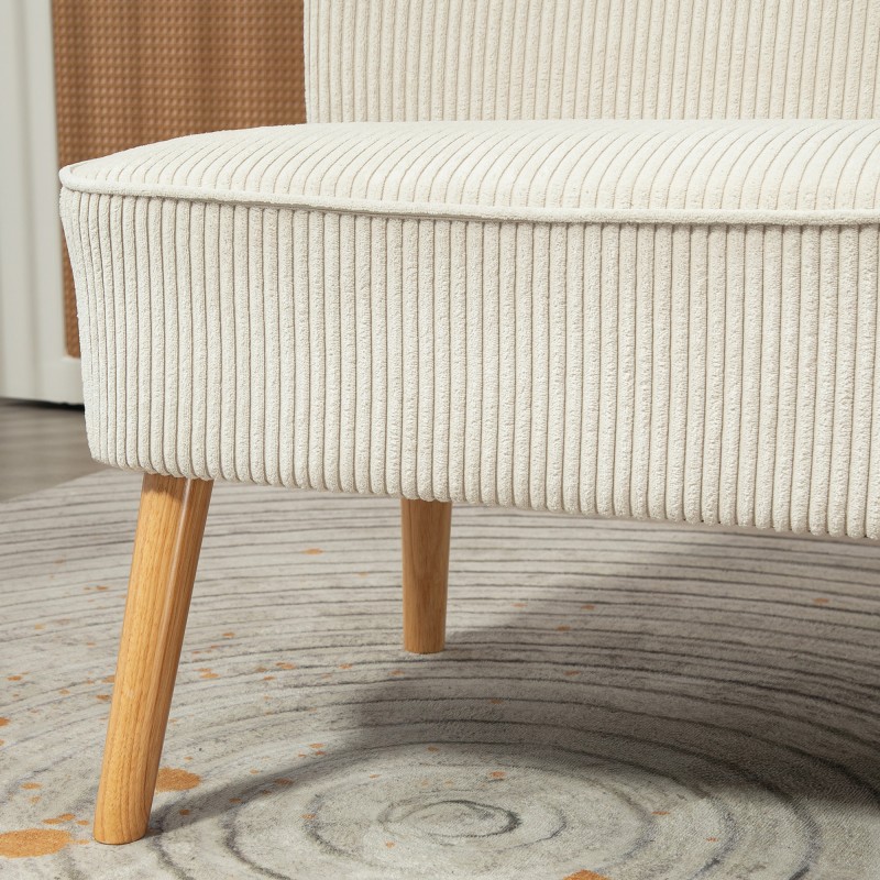 2-istuttava sohva, puurunko, cord-tyylinen kangas, 117 x 56,5 x 77 cm, cremevalkoinen