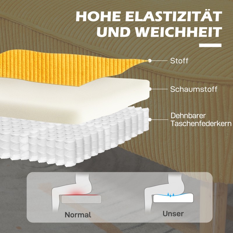 2 h sohva olohuoneeseen, massiivipuinen runko, cord-tyylinen kangas, 117 x 56,5 x 77 cm, keltainen