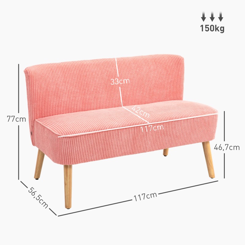 2 hengen sohva skandinaavinen tyyli puurunko 117 x 56,5 x 77 cm rosa