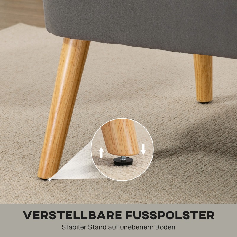 Kaksipaikkainen sohva retrodesign, puurunko ja puujalat, 117 x 56,5 x 77 cm, tummanharmaa