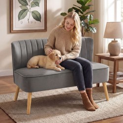 Kaksipaikkainen sohva retrodesign, puurunko ja puujalat, 117 x 56,5 x 77 cm, tummanharmaa