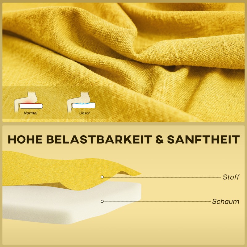 2 hengen sohva, pehmeä verhoilu, puurunko, 117 x 56,5 x 77 cm, keltainen