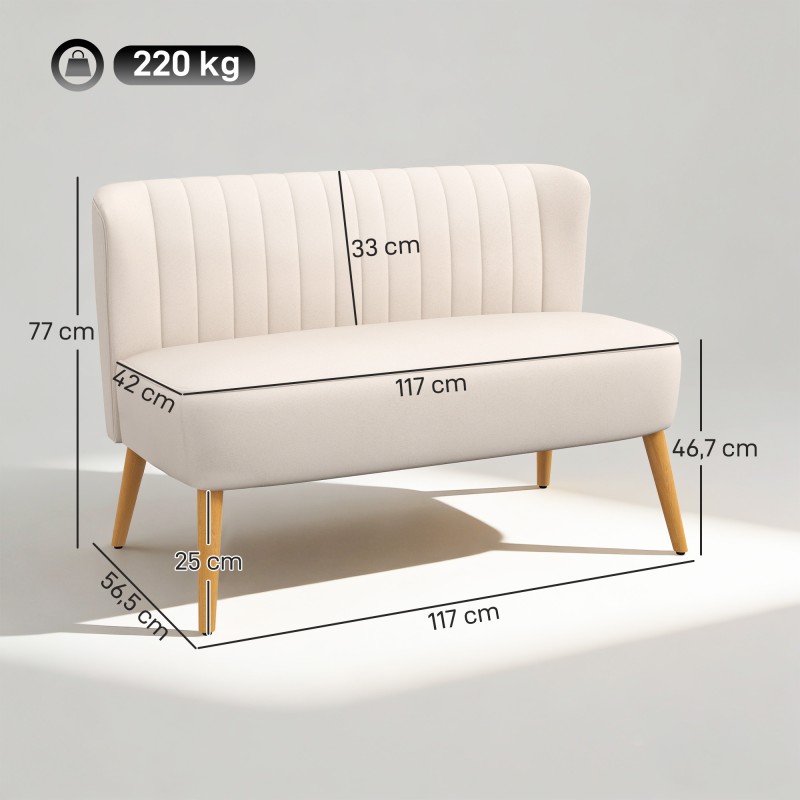 Kaksipaikkainen retrosohva puujaloin 117x56,5x77 cm cremevalkoinen