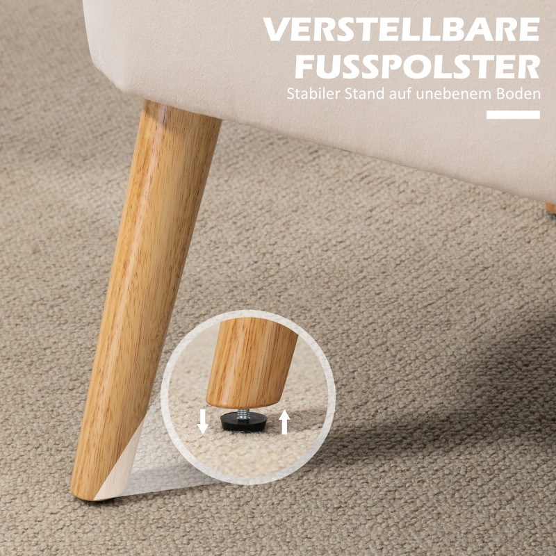 Kaksipaikkainen retrosohva puujaloin 117x56,5x77 cm cremevalkoinen